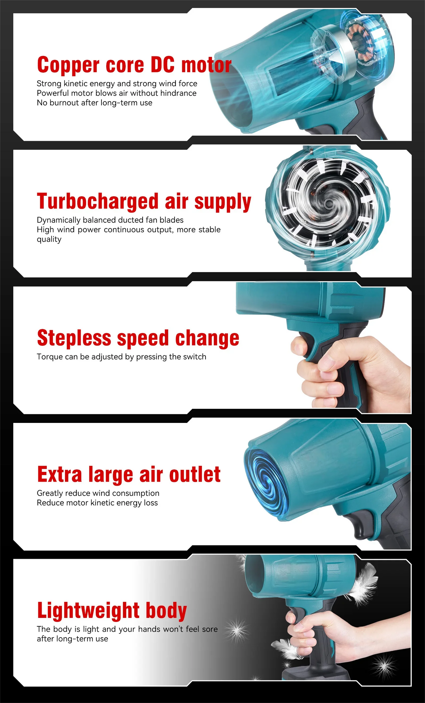 200M/S 2000W Brushless Turbo Fan Blowers Electric Handheld Jet Fan Snow Leaf Dust Blowing Tool for 21V 18V Battery - Shoppiline