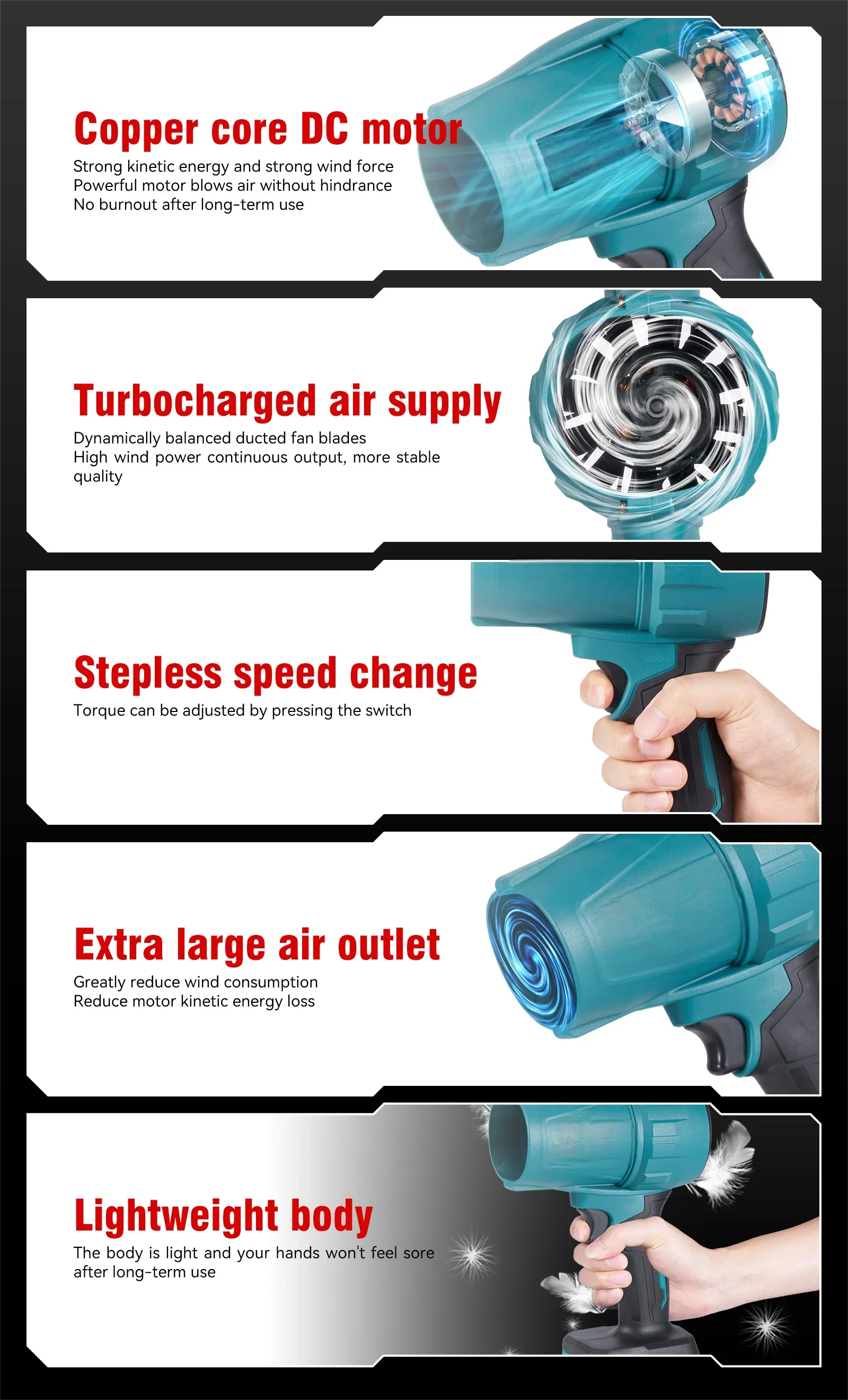 200M/S 2000W Brushless Turbo Fan Blowers Electric Handheld Jet Fan Snow Leaf Dust Blowing Tool for 21V 18V Battery - Shoppiline