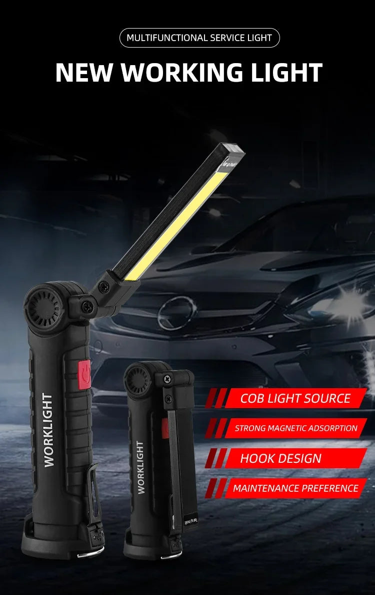 USB Rechargeable LED Camping Flashlight with Magnet And Hook Waterproof Work Light 3 Lighting Modes Suitable for Night Work