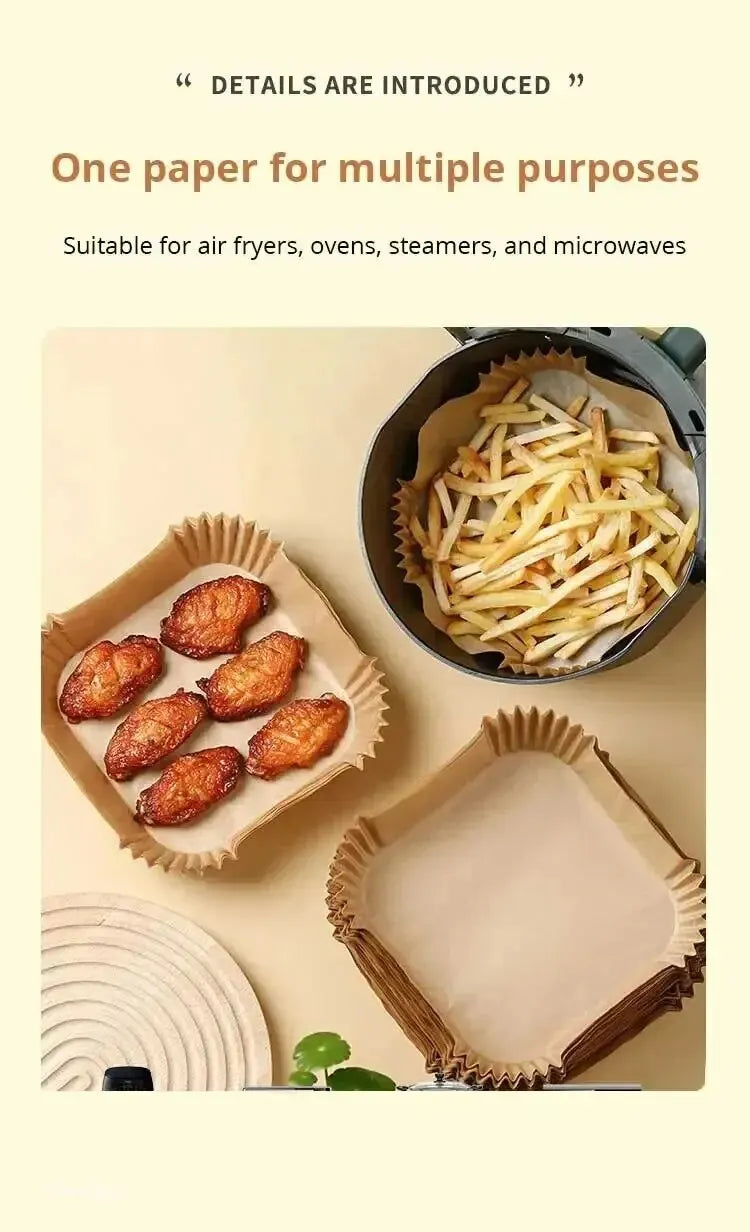 50 Stück Heißluftfritteusen-Einwegpapier Antihaft Heißluftfritteusen-Backpapier Rund Heißluftfritteusen-Papiereinlagen Küchenzubehör aus Papier