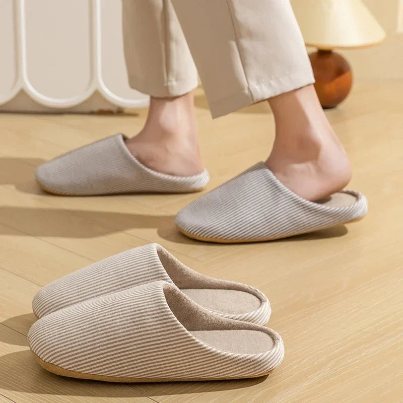 Unisex Home Slippers Soft Fur Slippers Warm Indoor Flat Slides Nonslip Couples Shoes Bedroom Light Slience Flats Autumn&Spring