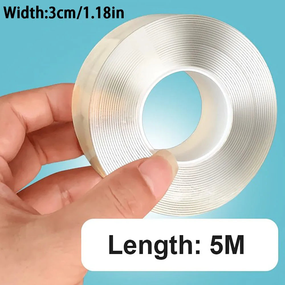 1/3/5m Ultra-Strong Double-Sided Adhesive Tape Versatile Reusable Waterproof Tracsless Tape Two-Sided Nano Tape Super Power Tape