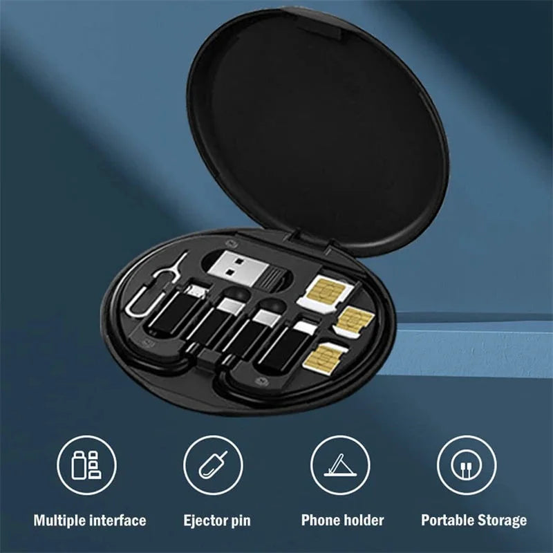 Portable Multifunctional Data Cable Storage Box, 60W Fast Charging Mobile Phone Holder Charging Cable Set Multi Head Conversio
