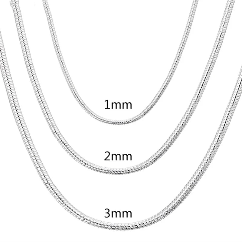 45-60cm 925 Silver 1MM/2MM/3MM solid Snake Chain Necklace For Men Women Fashion Jewelry for pendant