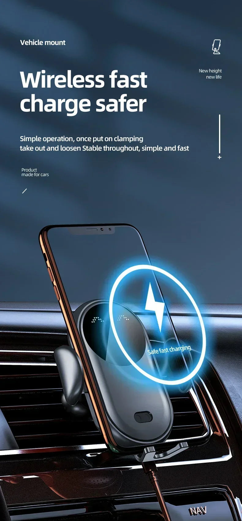 VIKEFON Car Wireless Charger Car Phone Holder for iPhone 17-12 Pro Max 11 Pro X MAX 8 7 Plus Intelligent Infrared Phone Holder - Shoppiline