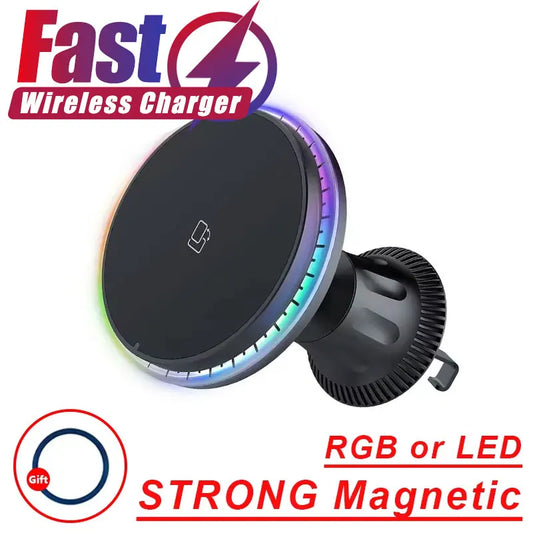 Magnetic Car Wireless Charger RGB For iPhone12 13 14 15 16 17 Pro Max Macsafe Car Phone Holder Stand Mount Fast Charging Station - Shoppiline