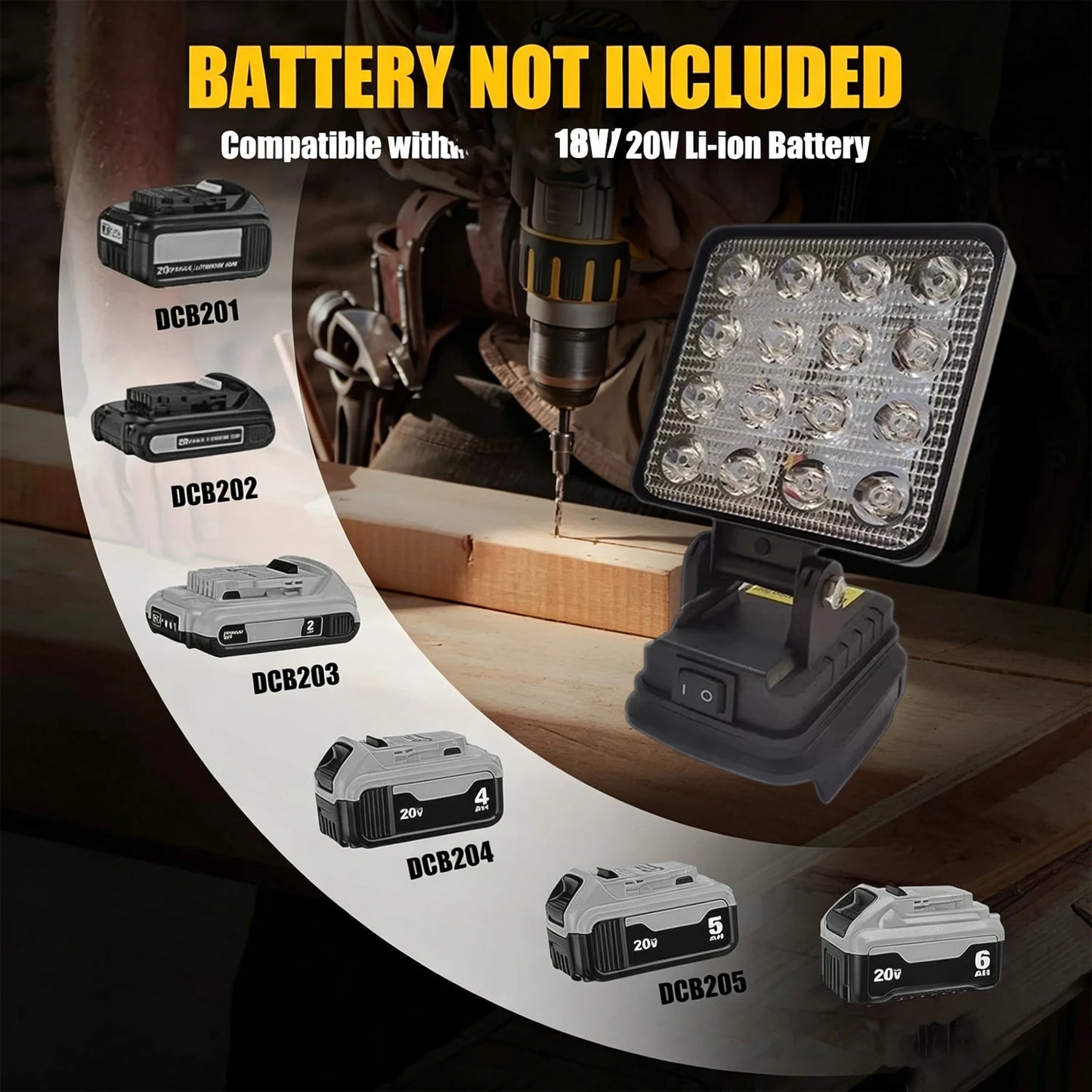4/8 Inch Portable LED Spotlight Cordless Handheld Light Compatible with for Dewalt 18 V Battery for Outdoor Work Fishing