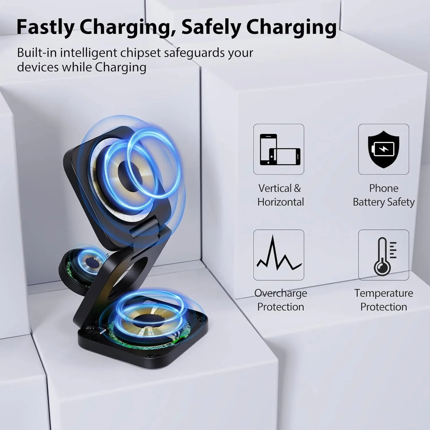 Wireless Charger 3 in 1 Foldable Fast Chaging Station For Magsafe iPhone 16~12 Pro Max iWatch 10/9/8/7/6/5/4/3/2 AirPods 4/3 Pro - Shoppiline