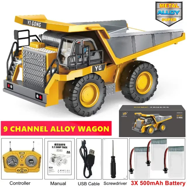 4WD Remote Control Excavator 4x4 Alloy Dump Truck Bulldozer Radio Model RC Car Construction Vehicle Toy Children Kids Gifts - Shoppiline