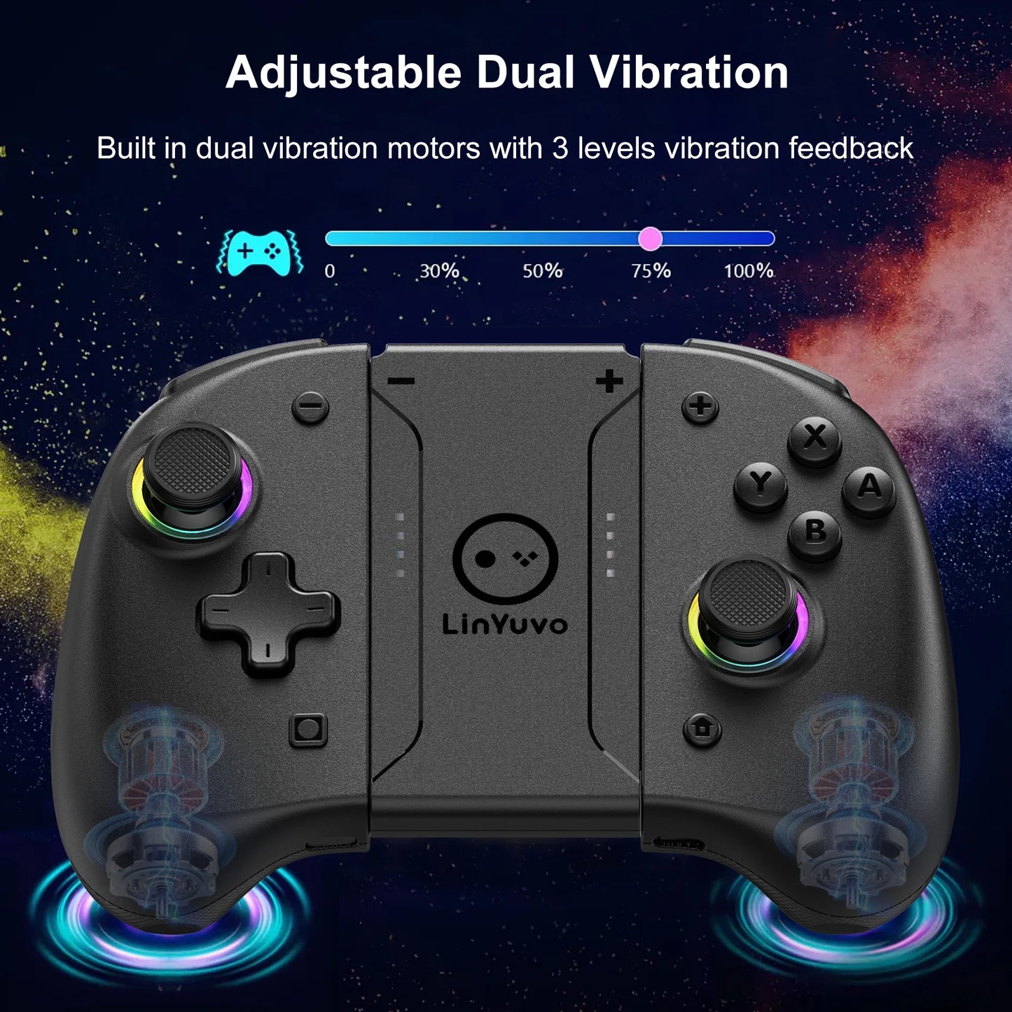 Manette sans fil LinYuvo KS37 Meteor Light pour Switch/Switch OLED, avec fonctions programmables, gyroscope 6 axes, Turbo et vibration