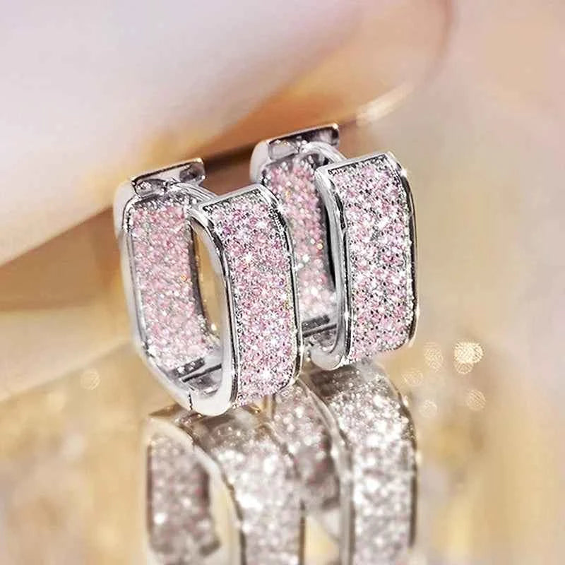 Huitan Korean Fashion Paved CZ Hoop Earrings for Women Metal Silver Color/Gold Color Simple Versatile Girls Earrings Hot Jewelry