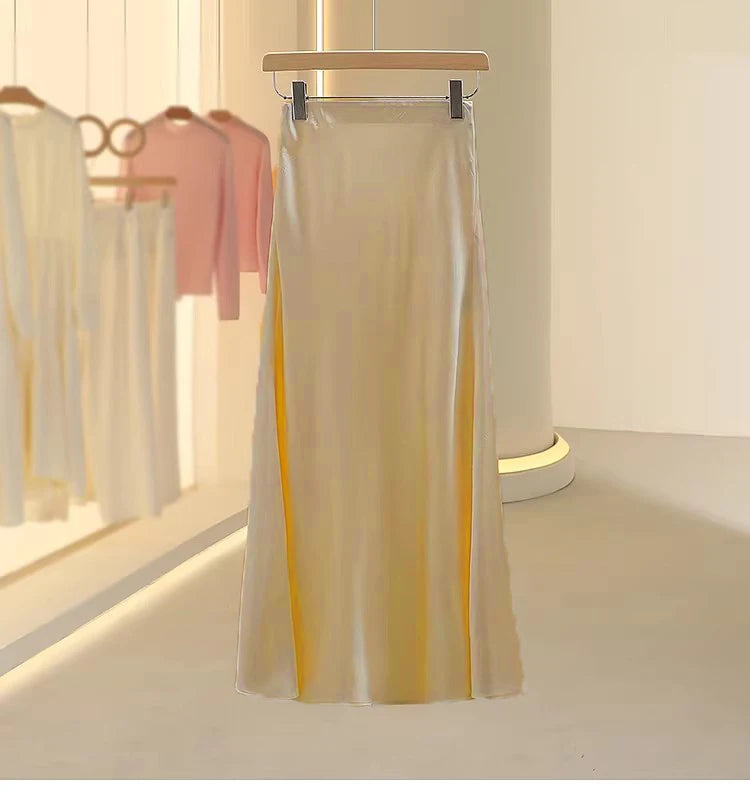 Acetic Satin Fishtail Skirt Woman Korean Fashion Elastic High Waist Skirts for Women Spring/Summer 2024 New Chic Lady Skirts
