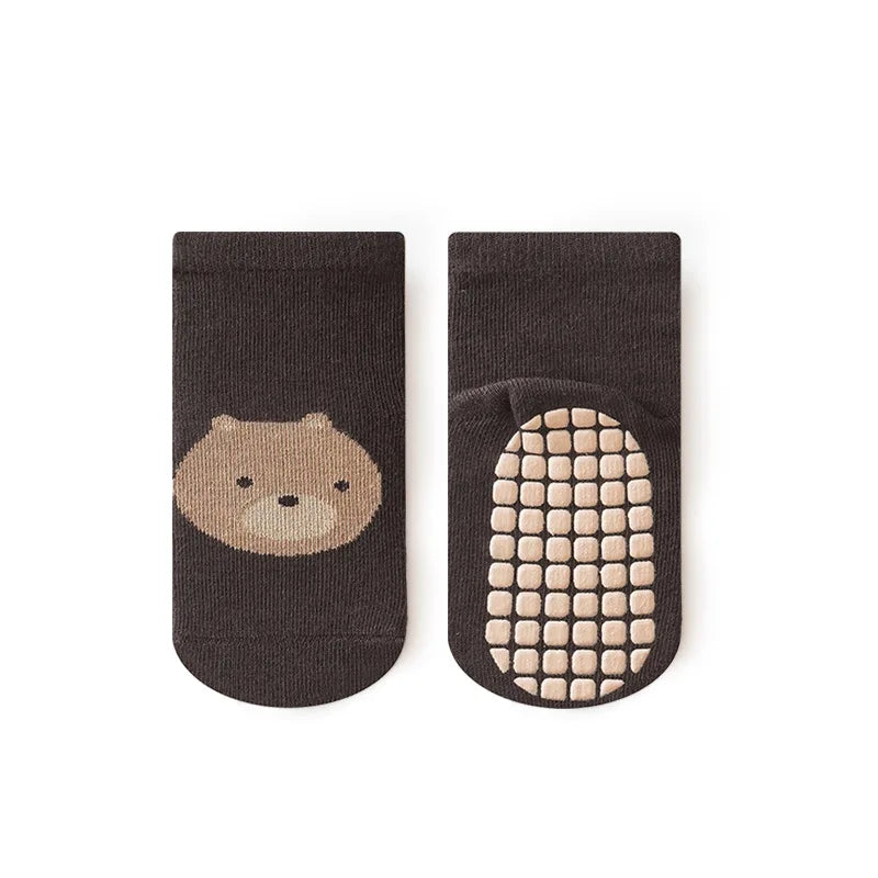 6 Pairs Kids Non-Slip Socks Cute Cartoon Fox and Bear Pattern Childrens Boys Girls Floor Socks Comfortable for Toddler