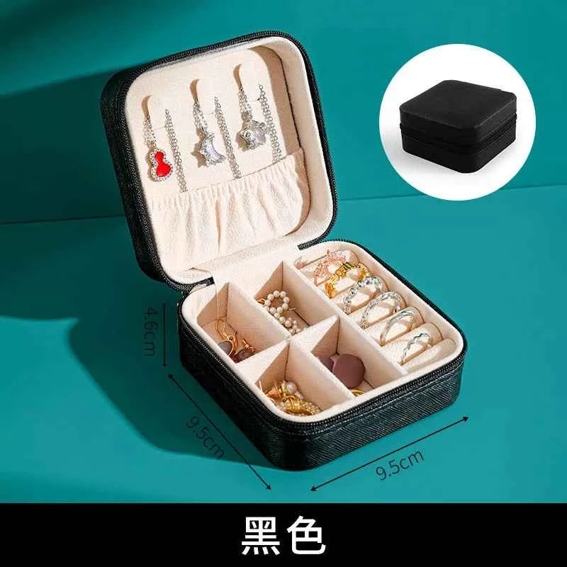Solid Color PU Leather Material Jewelry Storage Box Travel Earrings Necklace Ring Organizer Case For Travel