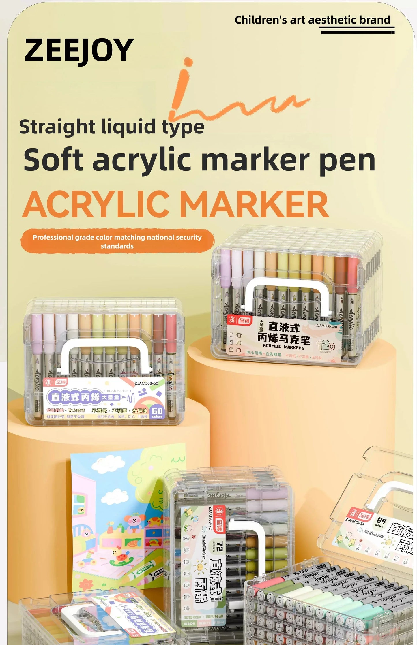 ZEEJOY 120/12/1 Colors Direct Liquid Acrylic Marker Pens Waterproof Pen Soft Brush Nib for Manga School Art Supplies Stationery