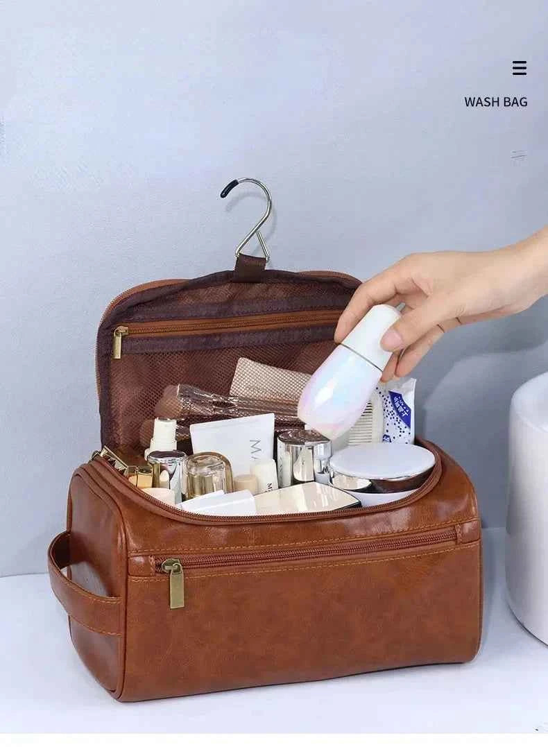 Large Leather Toiletry Bag Hanging Dopp Kit for Men Women Waterproof Wash Bag Cosmetic Storage Bag Ideal for Traveling & Outdoor