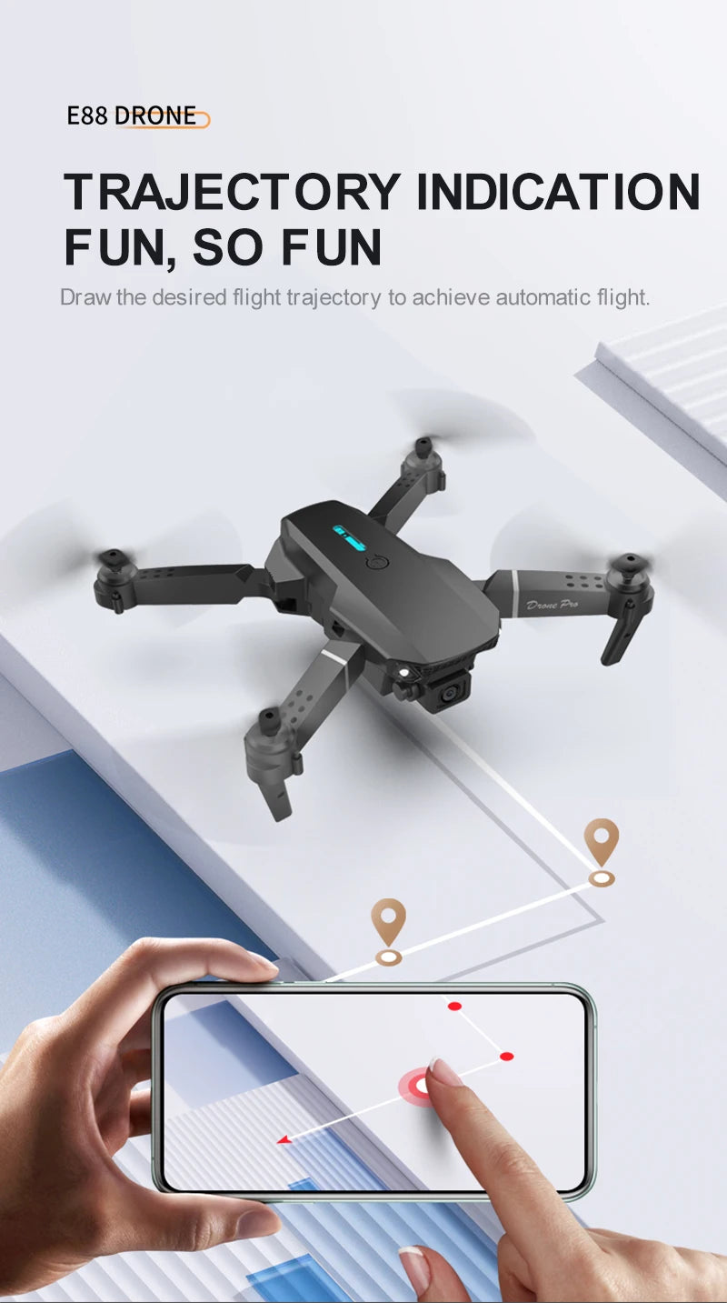 E88 ProIntelligent Folding Drone Supports single/Dual Camera Switching 4KPicture Quality+Wide-angle Shooting WiFiDirect Real-Tim - Shoppiline