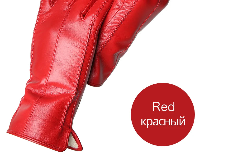 Women's sheepskin gloves winter warm plus velvet short thin touch screen driving color women's leather gloves good quality -2226