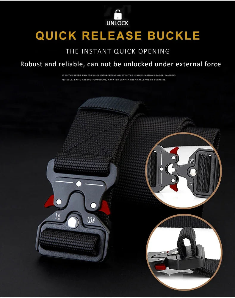 Ceinture tactique authentique à dégagement rapide, ceinture militaire d'extérieur en nylon souple véritable, accessoires de sport pour hommes et femmes, ceinture noire