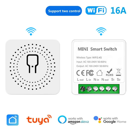 16A Tuya minin Wifi Smart Switch Smart Home Light Switches Module 2 Way Control Work with Tuya Smart Life Alexa Google Home