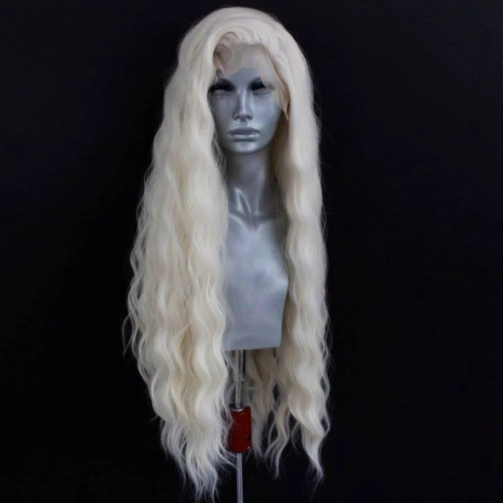 Platinum Blonde Wave Wig Synthetic Lace Front Wigs For Women Long Natural Wave Lace Hair White Black Pink Wig Loose Curl Cosplay