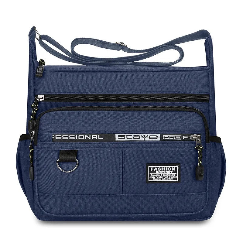 Men's cross-body bag with multi-layered pockets, adjustable shoulder strap, business single-shoulder bag