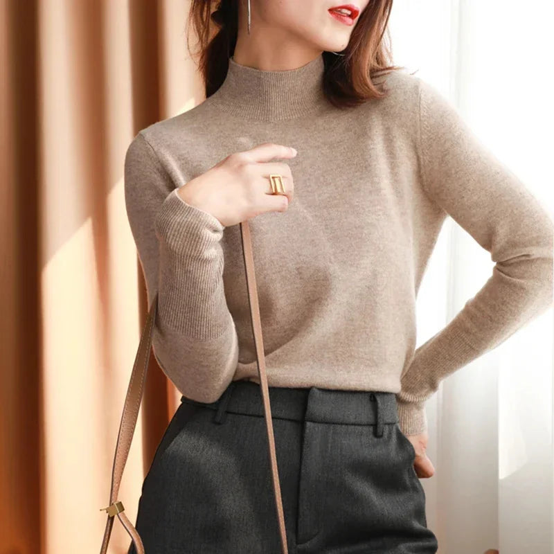 Pull-overs chic Automne-Hiver pour femmes, en tricot, col roulé, manches longues, coupe ajustée, doux et chaud, Pull Femme Top