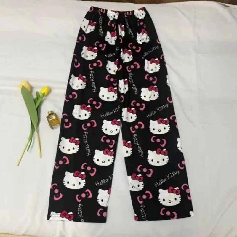 Cartoon Hello Kitty pajama pants for men and women spring and summer thin loose couple casual home pants walking pants