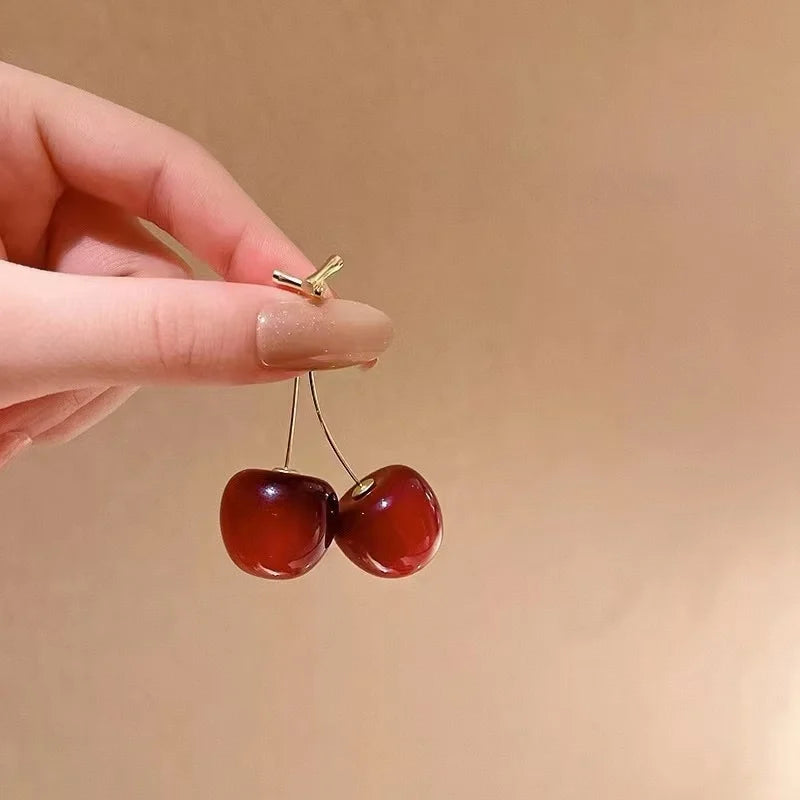 Sweet Red Cherry Earrings Ladies Fashion Delicate Fruit Design Drop Dangle Earrings Wedding Party Korean Ear Jewelry Gift