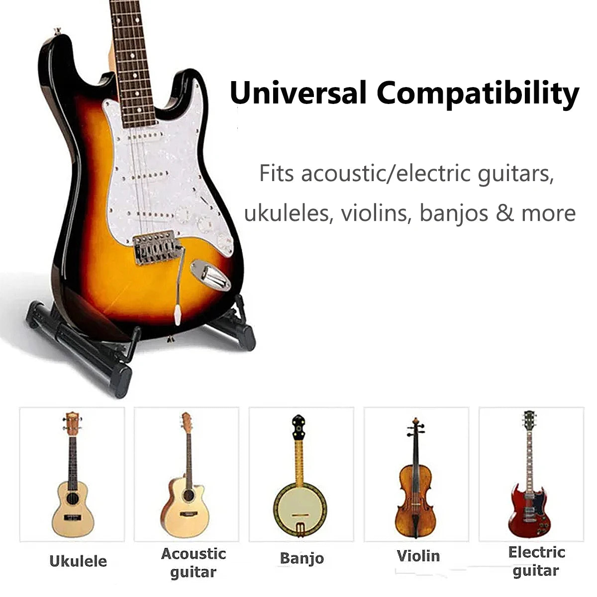 Miwayer Adjustable Universal Guitar Stand - Foldable ABS/Silicone Holder for Acoustic/Electric Guitar, Ukulele, Violin & Banjo