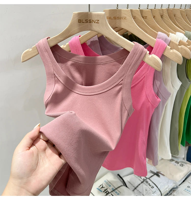 zjaiss Women Solid Round Neck Ribbed Tank Top Camisole Women 2026 Summer Basic Elastic Tank Top O Neck Solid Tank Top