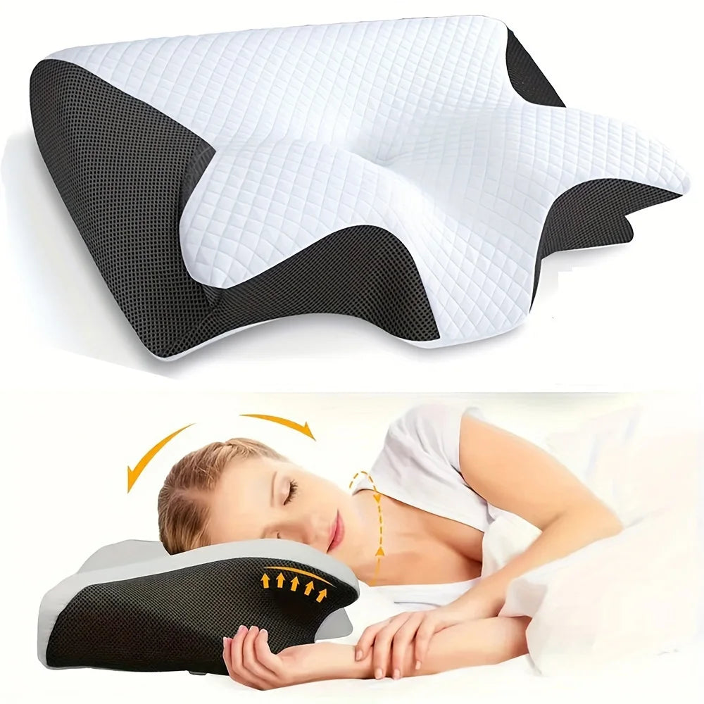 1pc Memory Foam Cervical Pillow, 2 in 1 Ergonomic Contour Orthopedic Pillow for Neck Pain, Contoured Support Pillows,Neck Pillow - Shoppiline