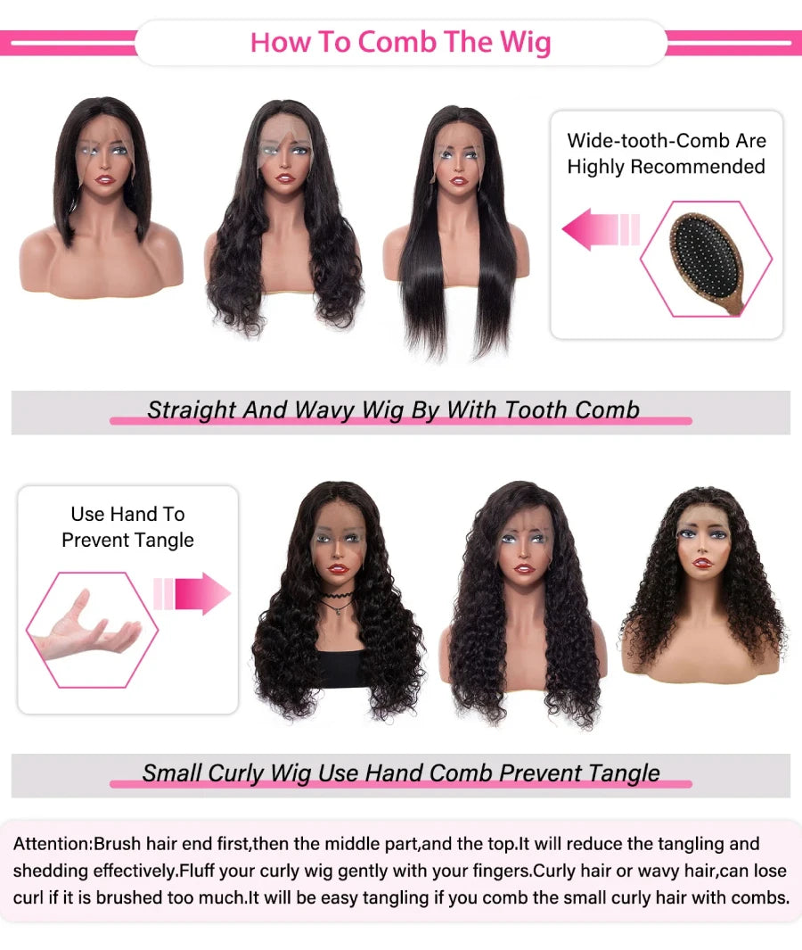Pre Plucked Brazilian Human Hair Wigs 13x4 HD Transparent Lace Front Wig 180% Density Natural Black Lace Frontal Wig for Women