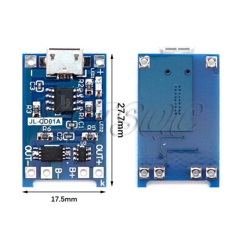 5 pcs Micro USB 5V 1A 18650 TP4056 Lithium Battery Charger Module Charging Board With Protection Dual Functions 1A Li-ion