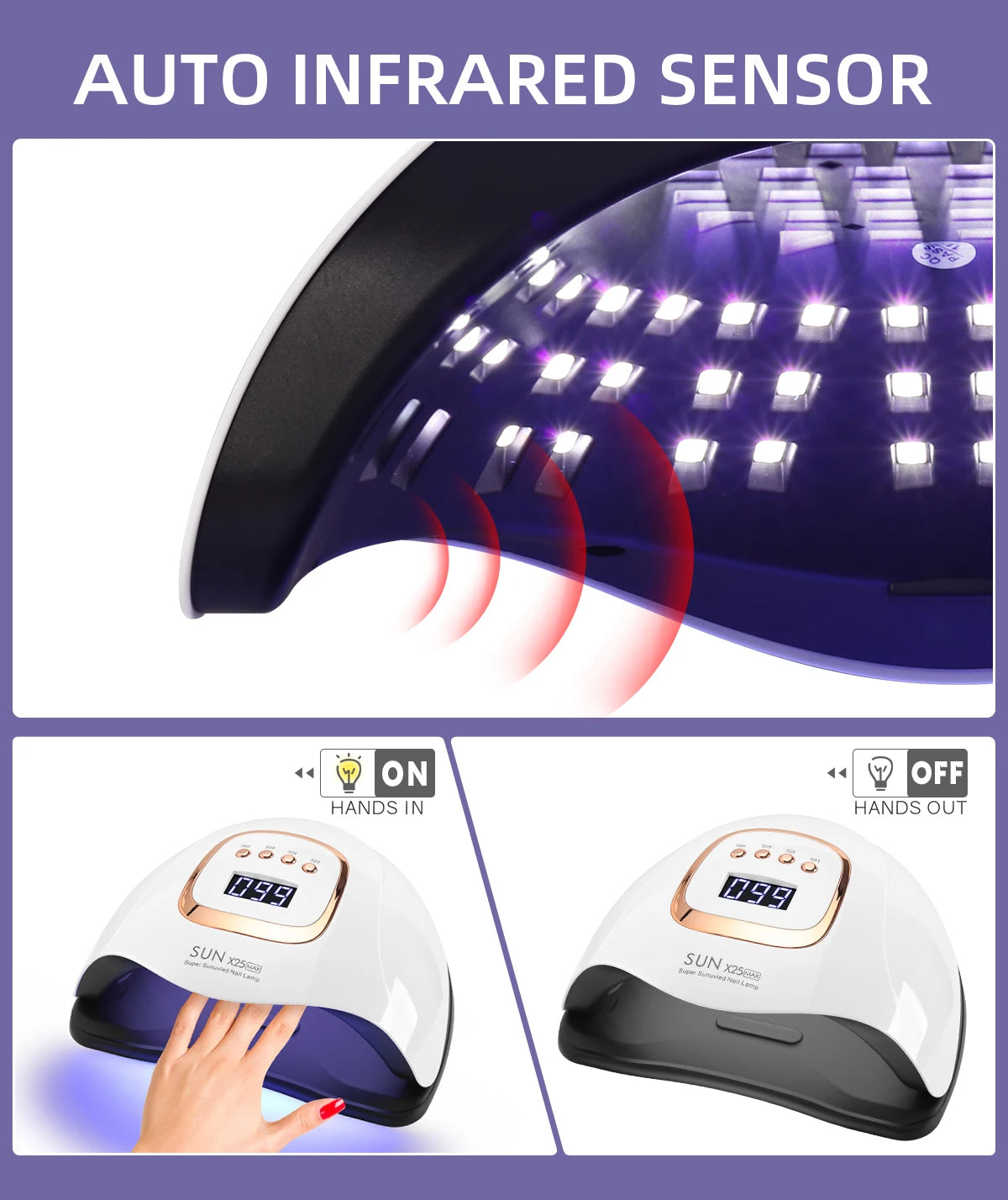 Lampe à ongles UV LED 380W 81 LED, séchoir à ongles pour vernis gel, 4 réglages de minuterie, lampe à ongles UV professionnelle, lumière à ongles à capteur automatique