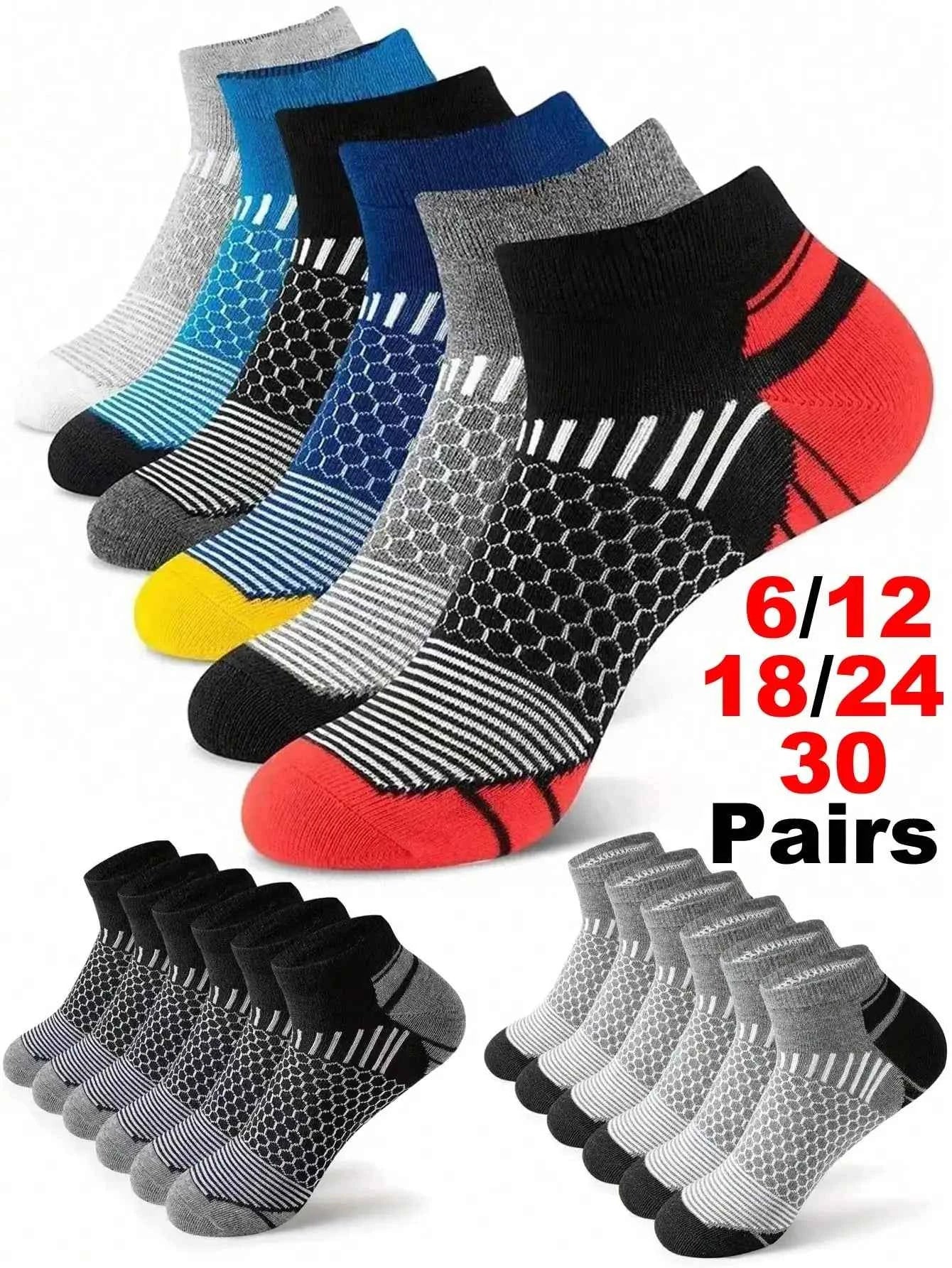 12Pairs High Qualit Athletic Socks Men's Ankle Socks Running Cyclling Waist Honeycomb Design And Firm Sports Leisure Socks Gifts