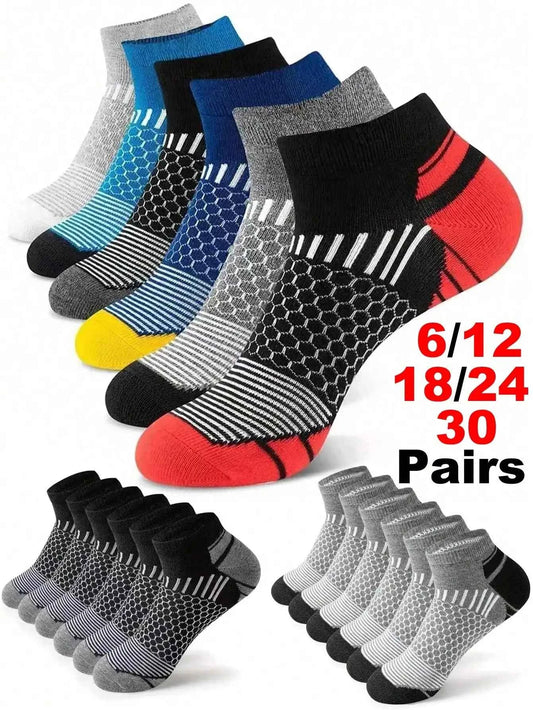 12Pairs High Qualit Athletic Socks Men's Ankle Socks Running Cyclling Waist Honeycomb Design And Firm Sports Leisure Socks Gifts