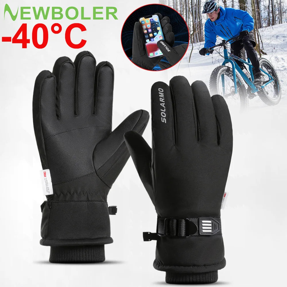 NEWBOLER Keep Warm Bicycle Gloves Full Finger Men Winter Autumn Windproof Cycling Glove Touch Screen MTB Road Bike Gloves