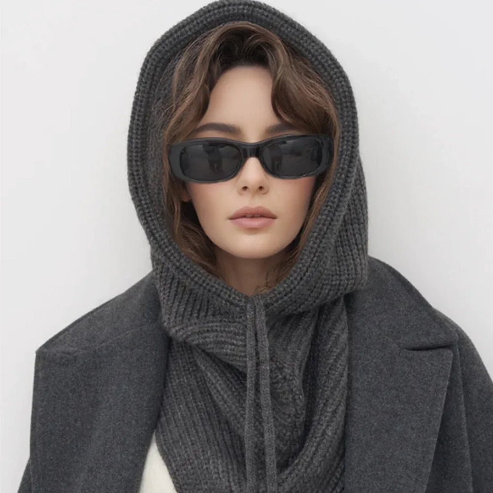 Cagoule d'hiver écharpe pour femme bonnet tricoté chaud extérieur chaud une pièce col pour filles bonnets