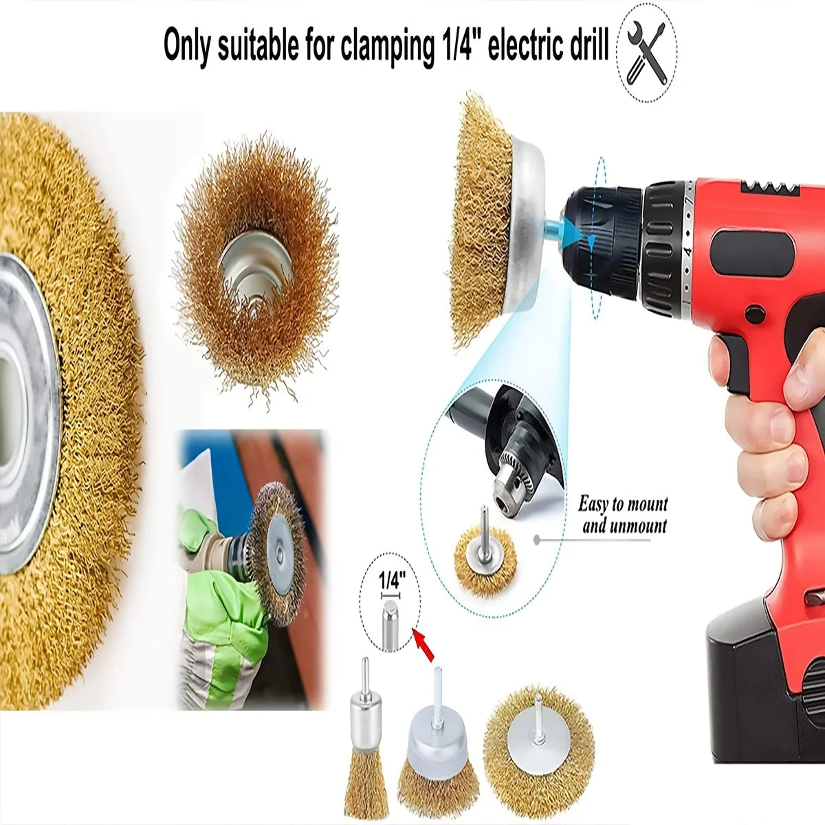 Wire Brush Wheel Cup Brush Set,10 Pack Coarse Crimped 1/4 Inch Shank Wire Wheel for Drill Attachment