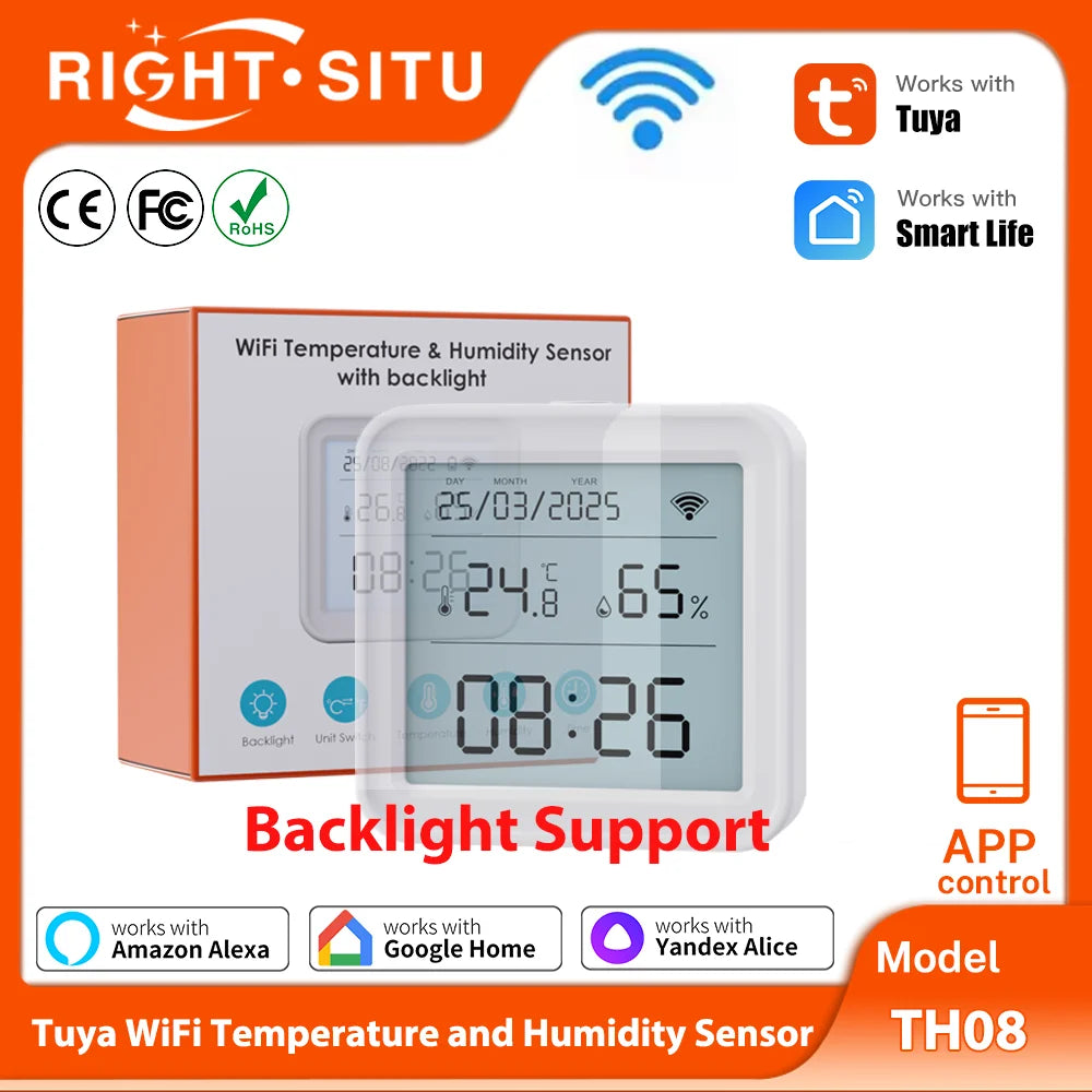 Tuya Temperature and Humidity Sensor WiFi with Backlight Supported Hygrometer Thermometer Work With Yandex Alexa