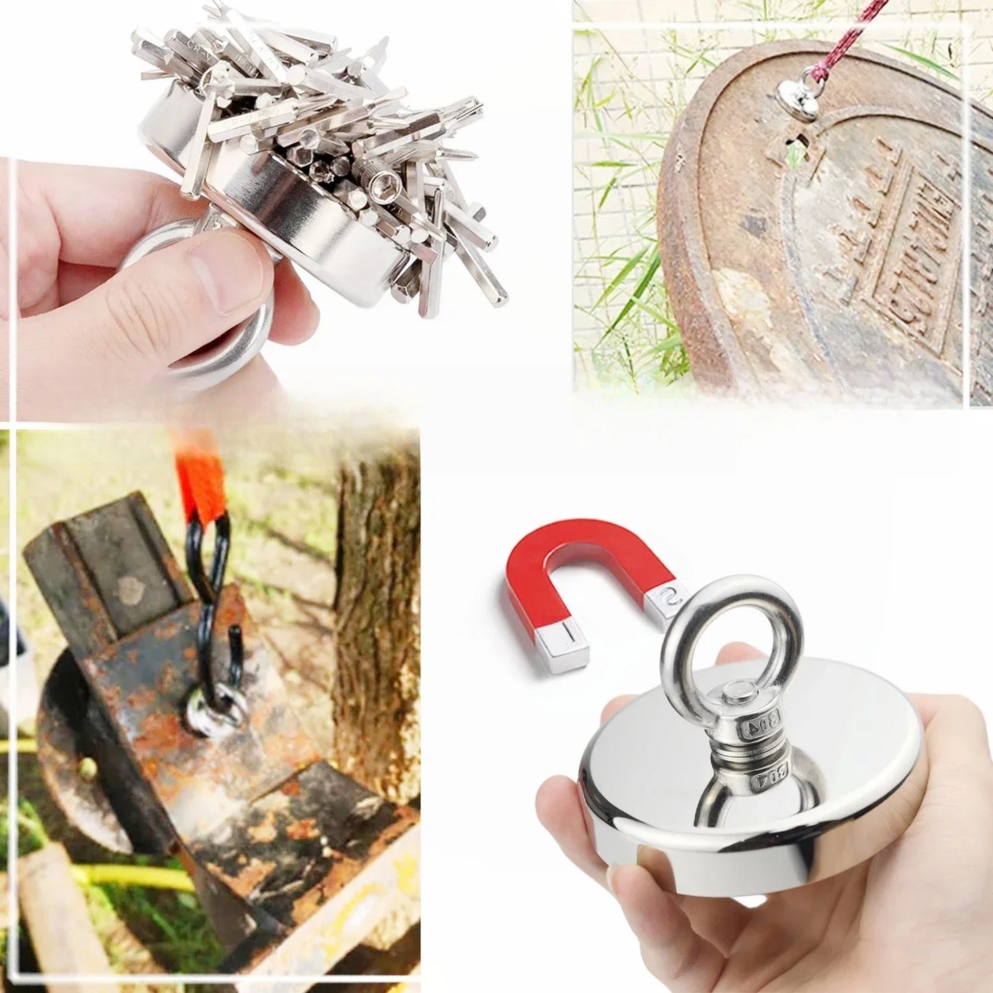 Super Strong Suction Salvage Helper, Made of N52 Heavy Rare Earth Material, with Countersunk Hole and Eyebolt Suction metal