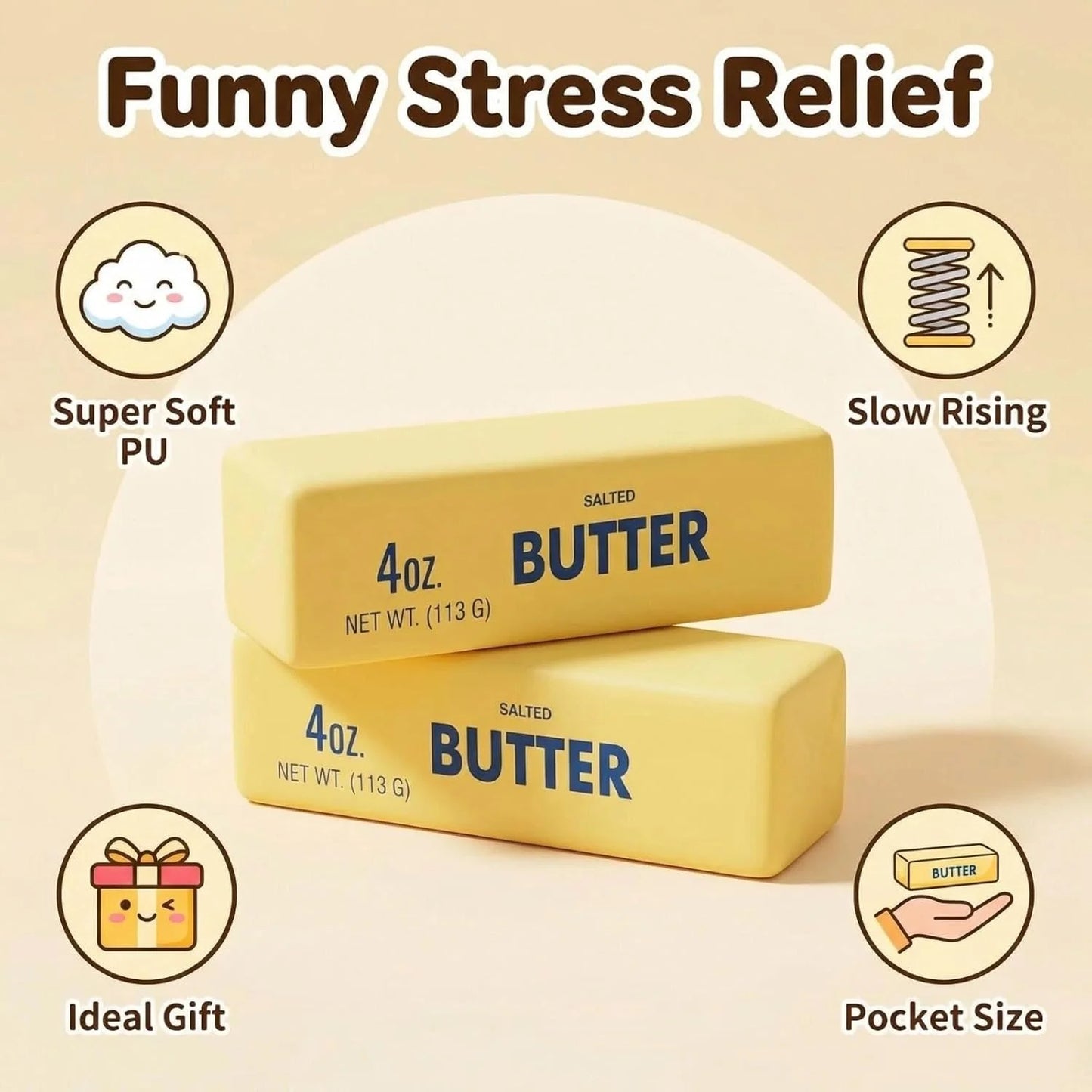 Slow Rebound Realistic Butter Stick Squeeze Stress Balls 2026 New Upgraded Wet Slow Rebound Soft Fidget Toys Cute Simulation Butter Shape Decompression Toy Effective Anxiety Relief Portable Pocket Play Toy Perfect Party Favor
