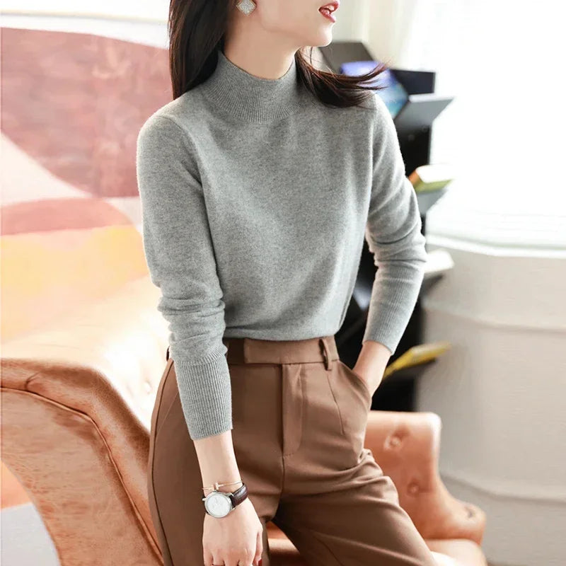 Pull-overs chic Automne-Hiver pour femmes, en tricot, col roulé, manches longues, coupe ajustée, doux et chaud, Pull Femme Top