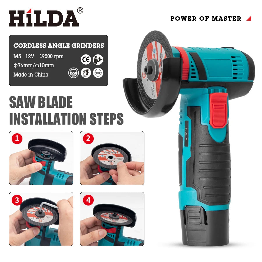 HILDA 12v Mini Angle Grinder Rechargeable Grinding Tool Polishing Grinding Machine For Cutting Diamond Cordless Power Tools - Shoppiline
