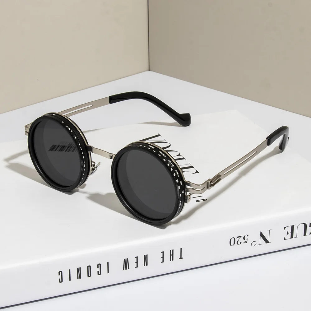 Polarized ND9 Adjustable Dimming Sun Glasses Men Women Round Sunglasses Retro Punk Men's Fishing Eyeglasses Outdoor Shades UV400