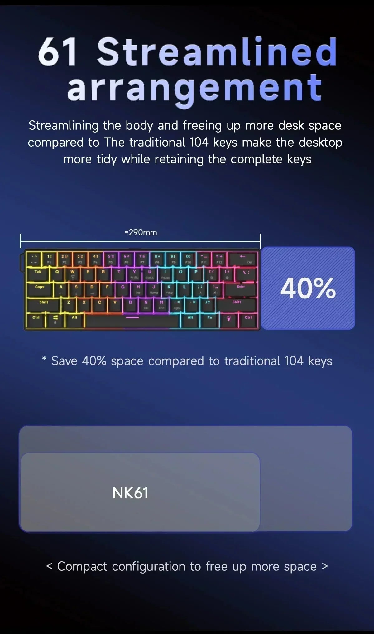 AJAZZ NK61 Wired Mechanical Keyboard 61 Keys 60% Compact  Hot Swappable Red Switch RGB Backlit Portable for Gaming Laptop Gamer