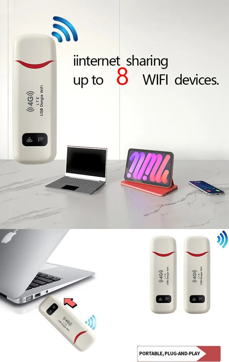 4G LTE Modem Stick Wireless 150Mbps USB Dongle Mobile Broadband 4G Sim Card Wireless Router Home Office Wireless WiFi Adapter