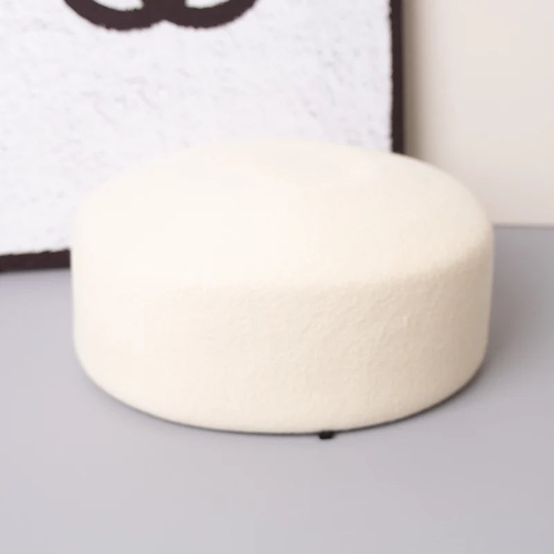 Vintage Hard Top Flat Fedoras Hats Women 100% Wool Felt Berets Hat Wedding Fascinator Caps Wedding Cocktail Party Pillbox Hat