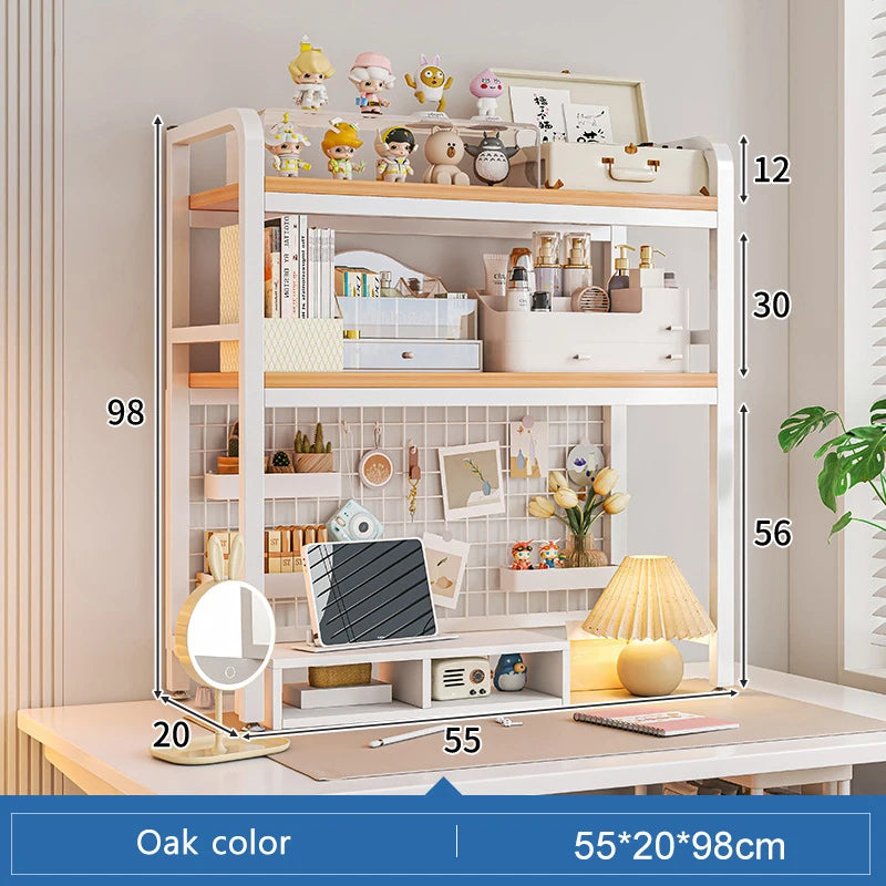 Bookcase Gaming Table Grid Bookshelf Desktop Multi-layer Wrought Iron Shelf Student Computer Desk Table  Wooden Shelves Rack